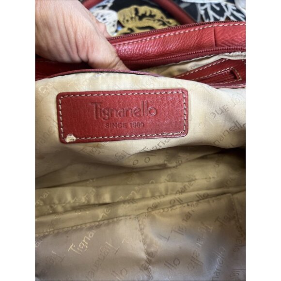 TIGNANELLO SHOULDER SATCHEL TOTE HANDBAG RED PEBBLE LEATHER Purse - Picture 14 of 16